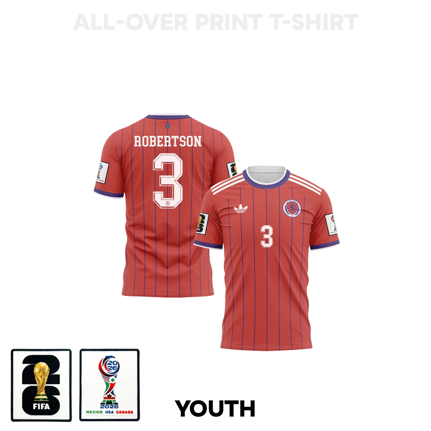 Andrew Robertson 3 Scotland 2026 Youth Away 3D T-shirt Fully Printed – Red