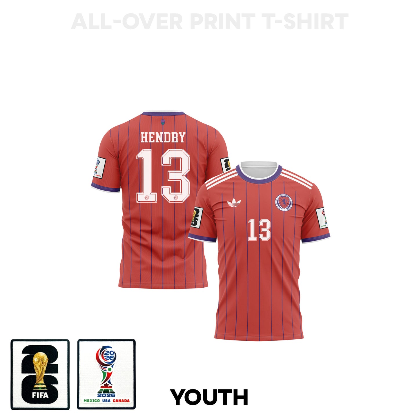 Jack Hendry 13 Scotland 2026 Youth Away 3D T-shirt Fully Printed – Red