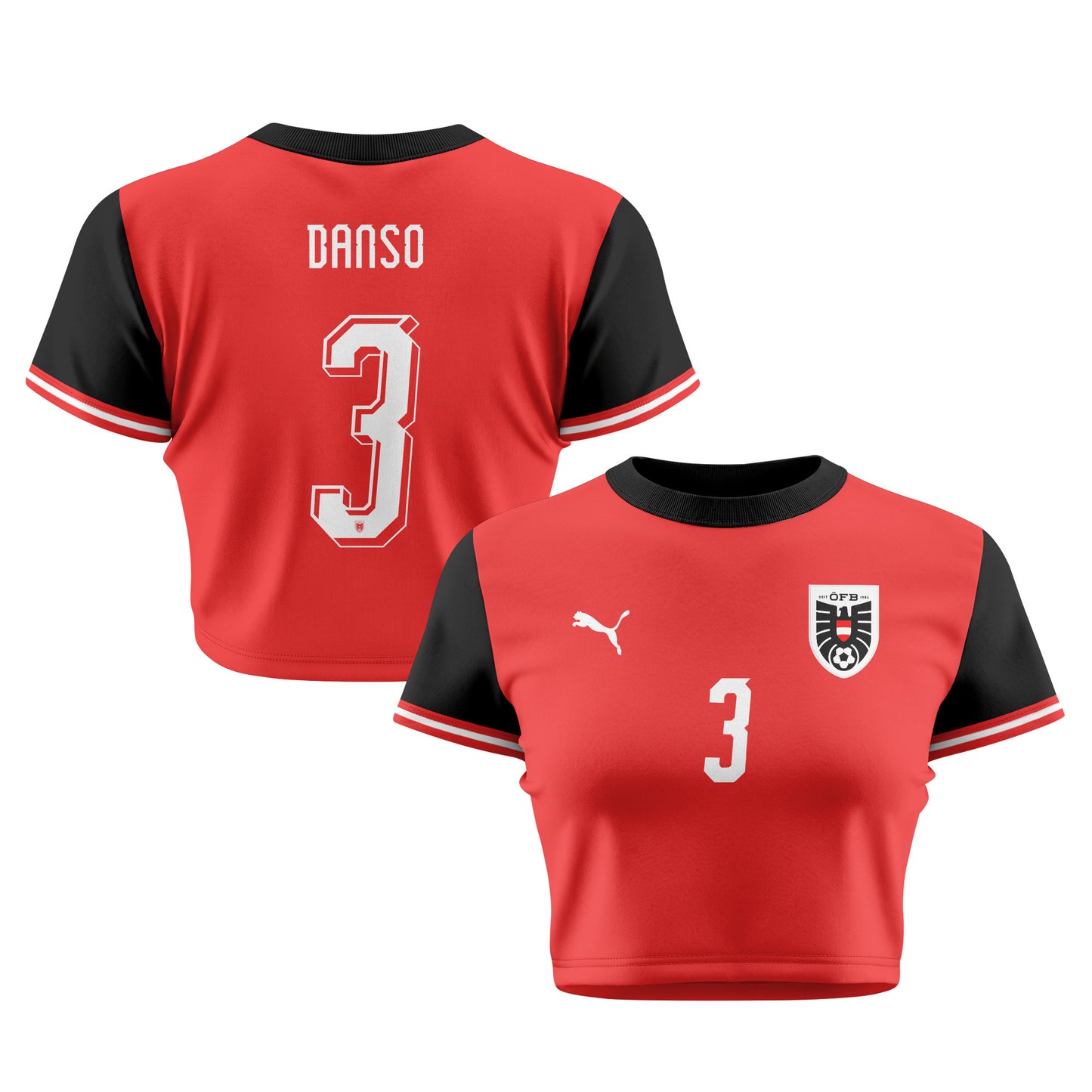 Kevin Danso 3 Austria 2026 Women's Home All-Over Print Cropped Jersey - Red
