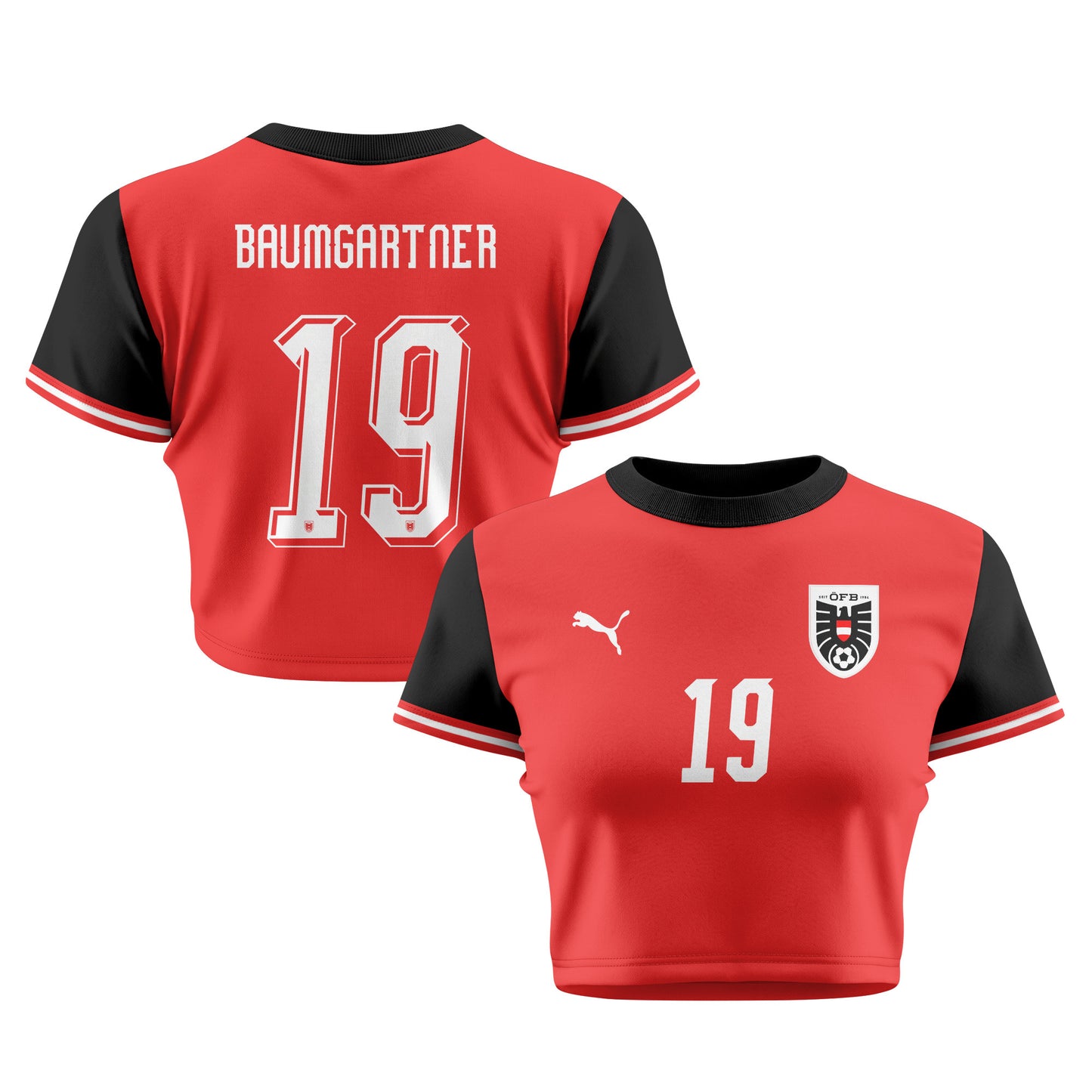 Christoph Baumgartner 19 Austria 2026 Women's Home All-Over Print Cropped Jersey - Red