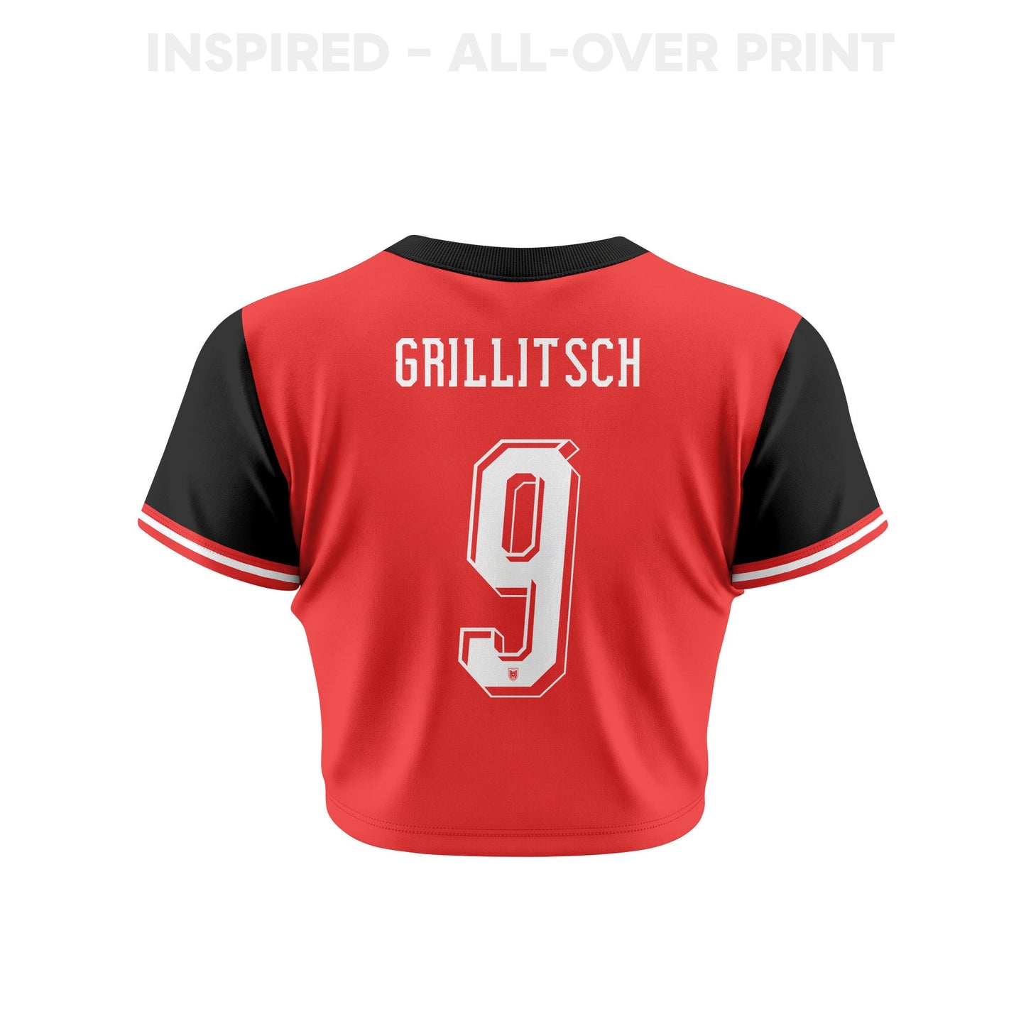 Florian Grillitsch 9 Austria 2026 Women's Home All-Over Print Cropped Jersey - Red