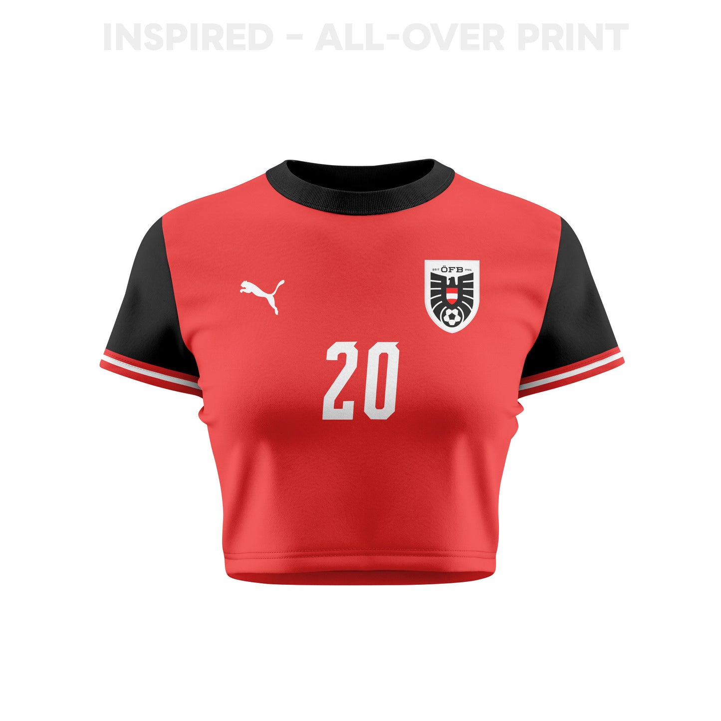 Konrad Laimer 20 Austria 2026 Women's Home All-Over Print Cropped Jersey - Red