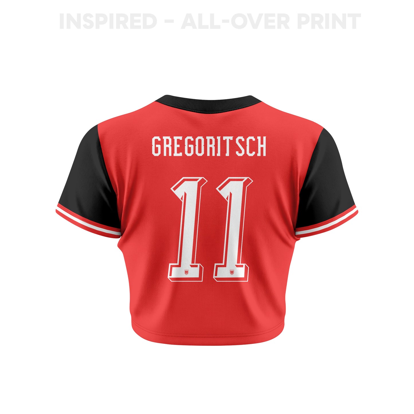 Michael Gregoritsch 11 Austria 2026 Women's Home All-Over Print Cropped Jersey - Red