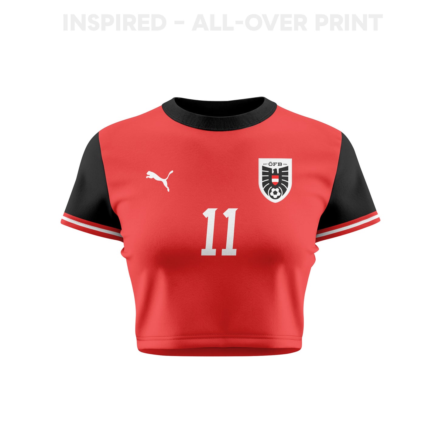 Michael Gregoritsch 11 Austria 2026 Women's Home All-Over Print Cropped Jersey - Red