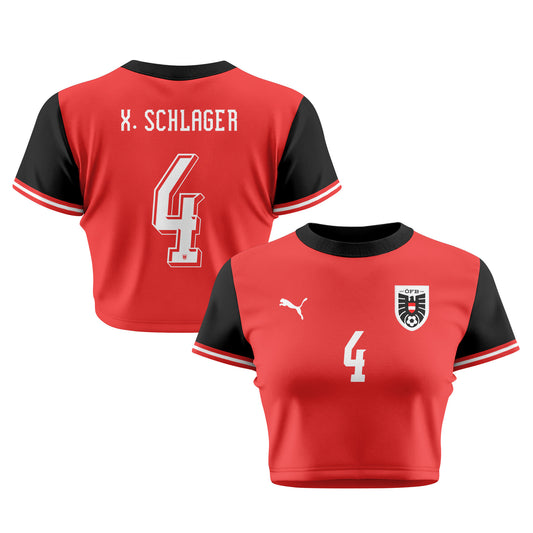 Xaver  Schlager 4 Austria 2026 Women's Home All-Over Print Cropped Jersey - Red
