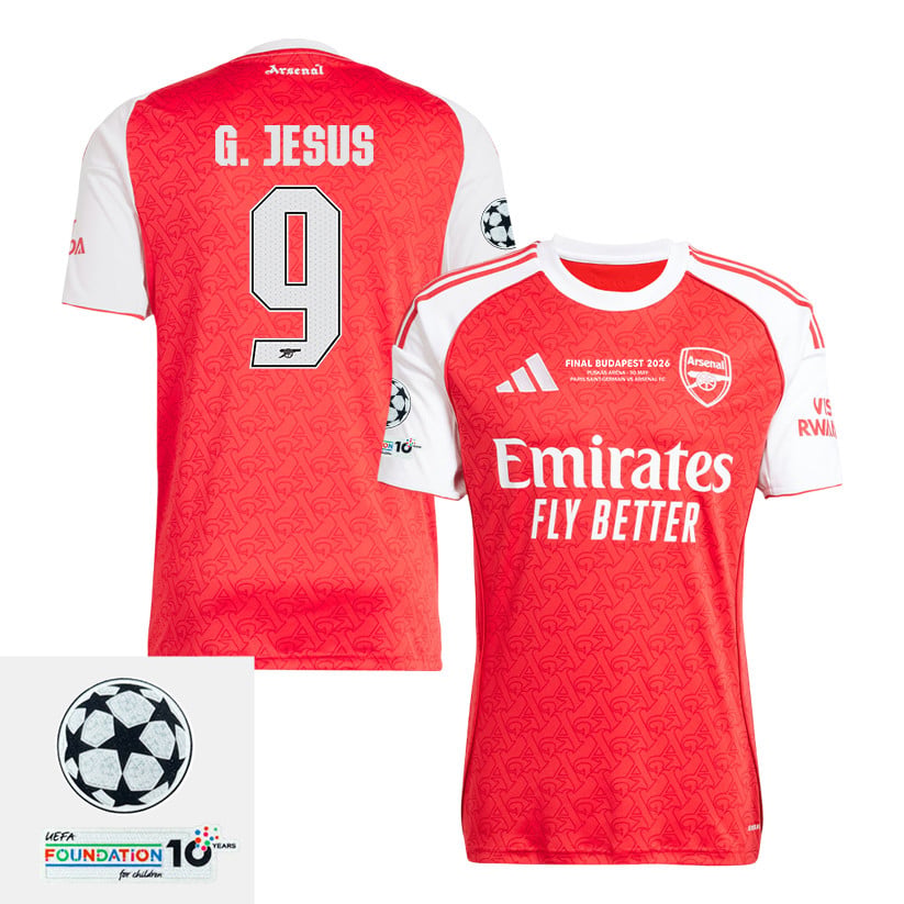 Gabriel Jesus 9 Arsenal 25/26 Home Jersey – Final Match Details Edition, Red/White