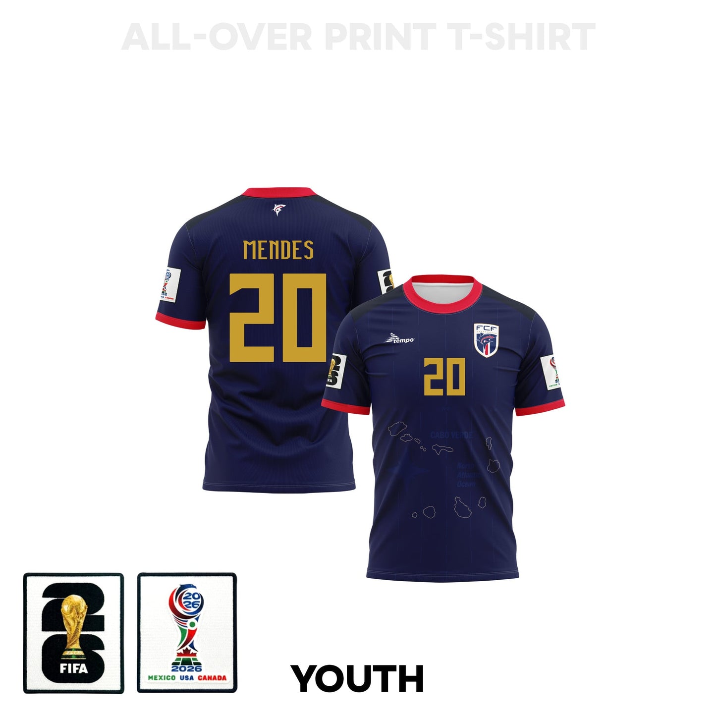 Ryan Mendes 20 Cape Verde 2026 Youth Home 3D T-shirt Fully Printed – Navy