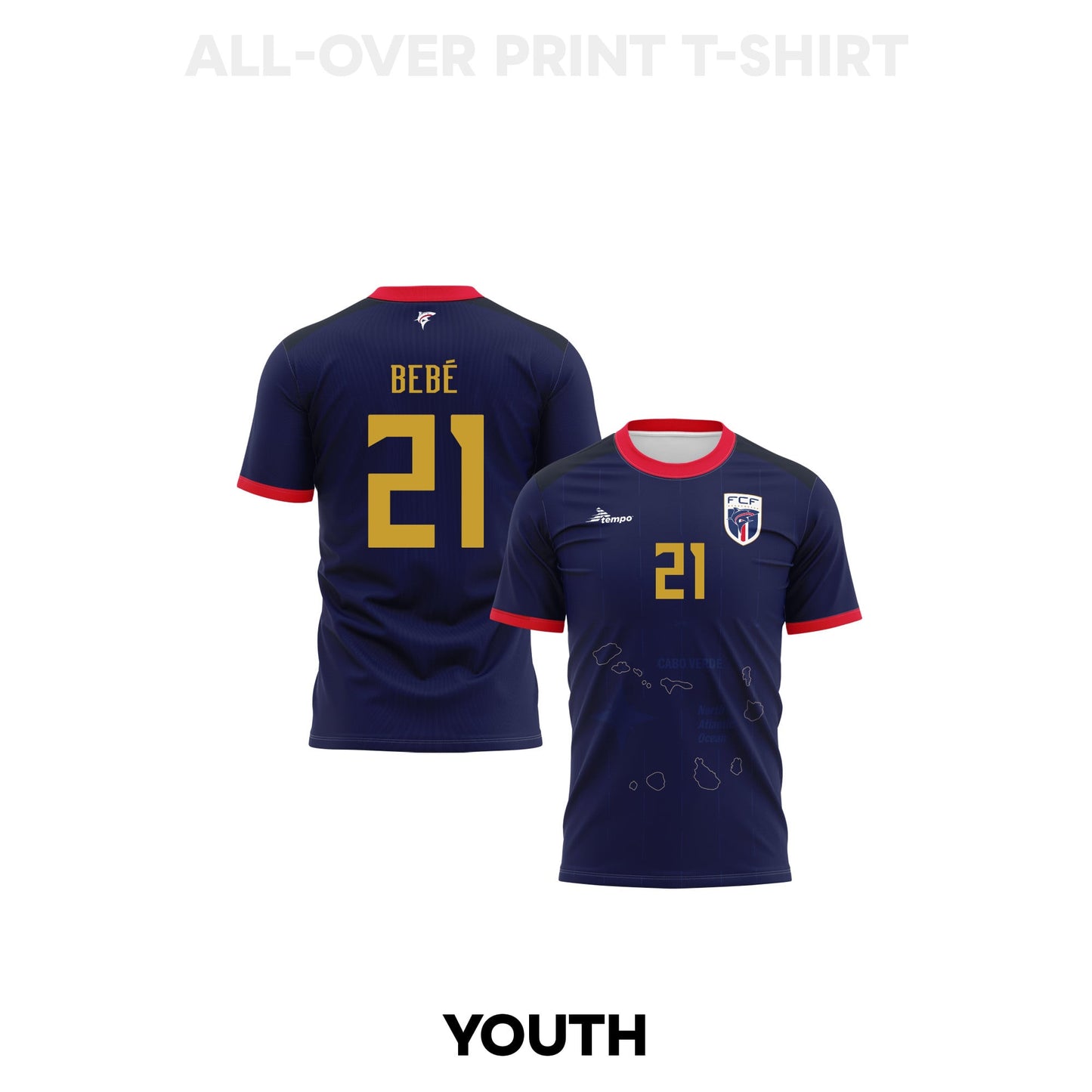 Bebé 21 Cape Verde 2026 Youth Home 3D T-shirt Fully Printed – Navy