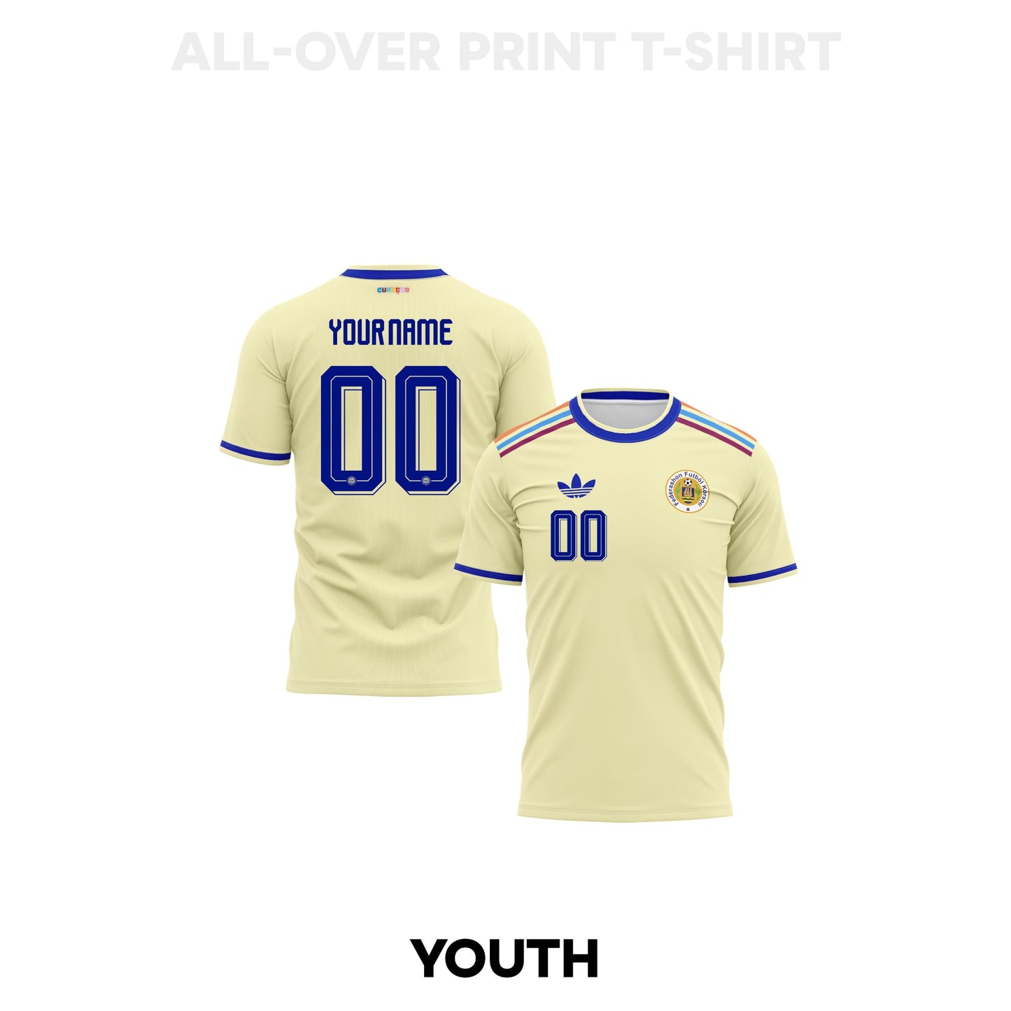 Curaçao 2026 Personalized Youth Away 3D T-shirt Fully Printed – Light Yellow
