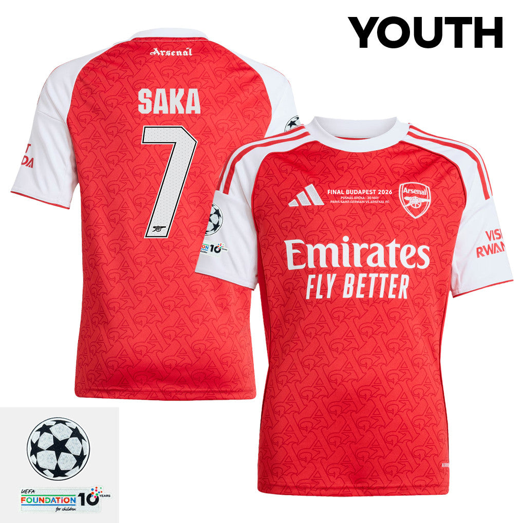 Bukayo Saka 7 Arsenal 2025/26 Final Match Detail Home Jersey – YOUTH, Red