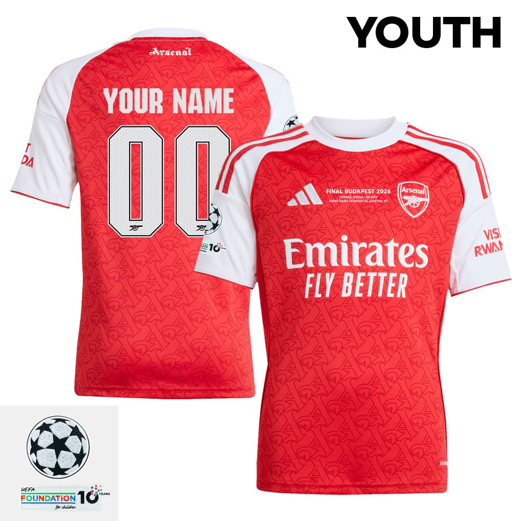 Arsenal 2025/26 Final Match Detail Custom Name Home Jersey – YOUTH, Red