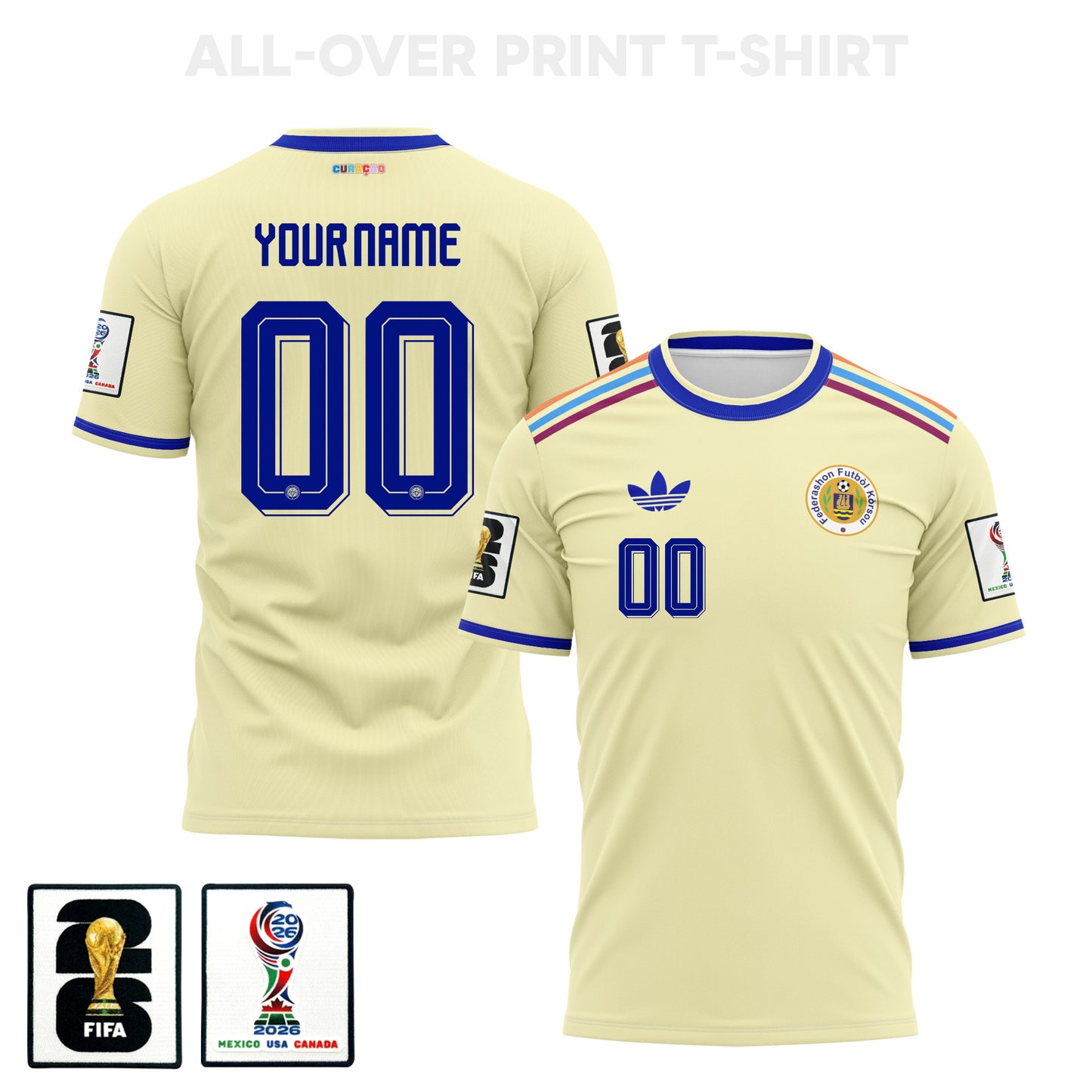 Curaçao 2026 Personalized Away 3D T-Shirt Fully Printed – Unisex, Light Yellow