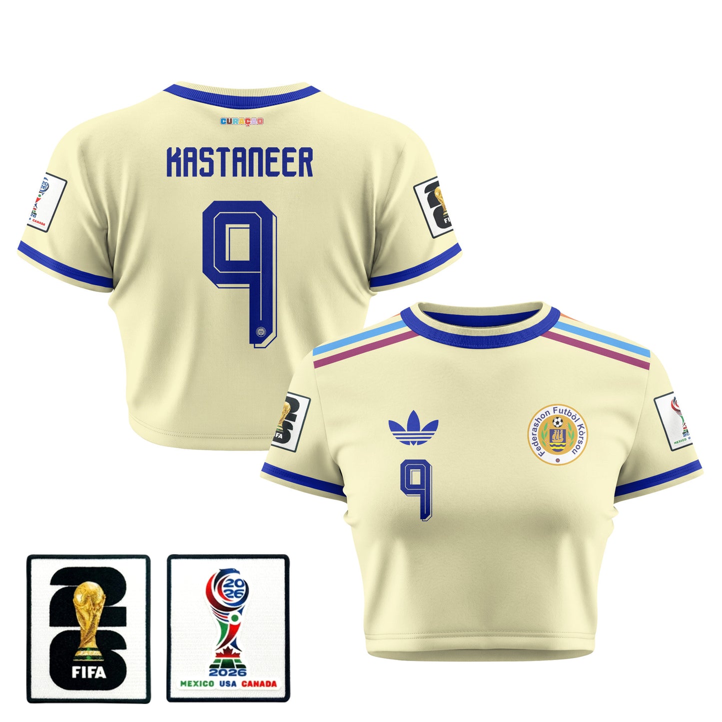 Gervane Kastaneer 9 Curaçao 2026 Women's Away All-Over Print Cropped Jersey - Yellow