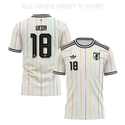 Ayase Ueda 18 Japan 2026 Away 3D T-Shirt Fully Printed – Unisex, White