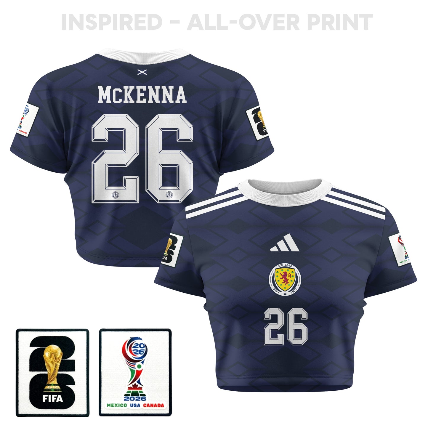 Scott McKenna 26 Scotland 2026 Women's Home All-Over Print Cropped Jersey - Navy