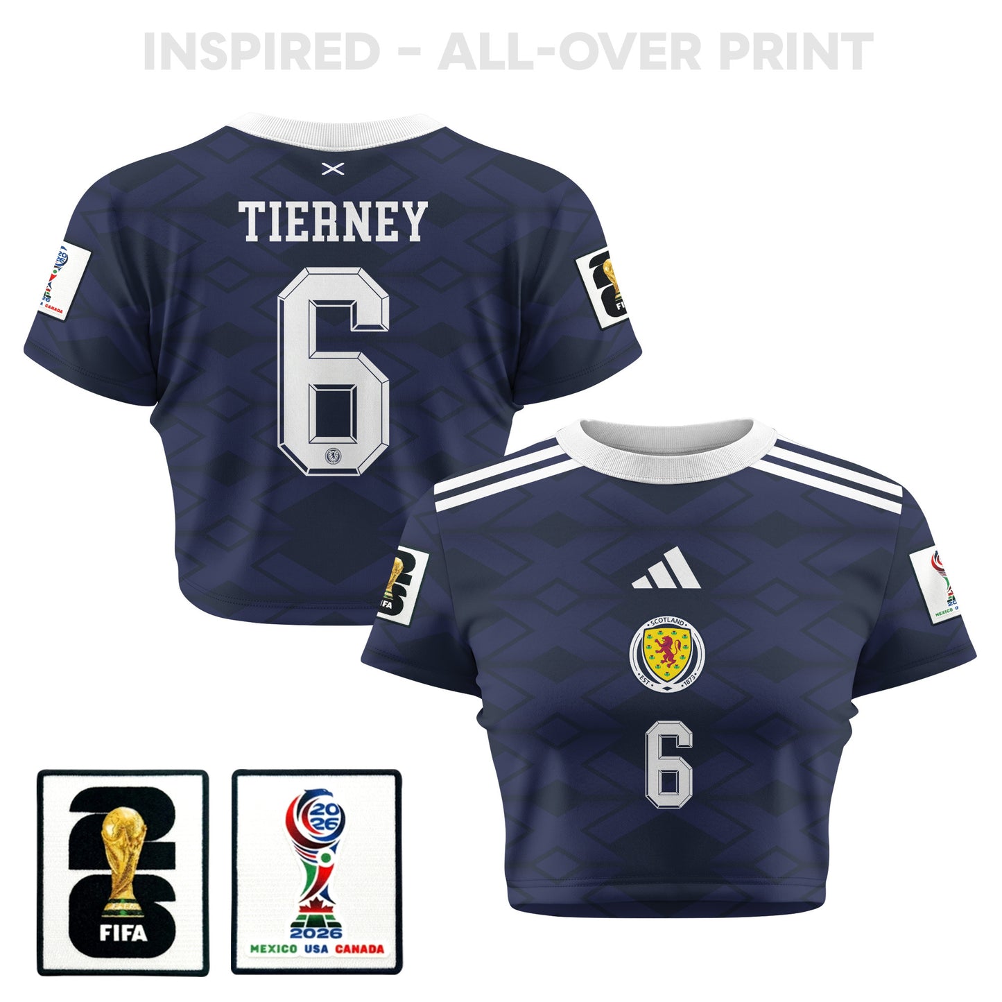 Kieran Tierney 6 Scotland 2026 Women's Home All-Over Print Cropped Jersey - Navy