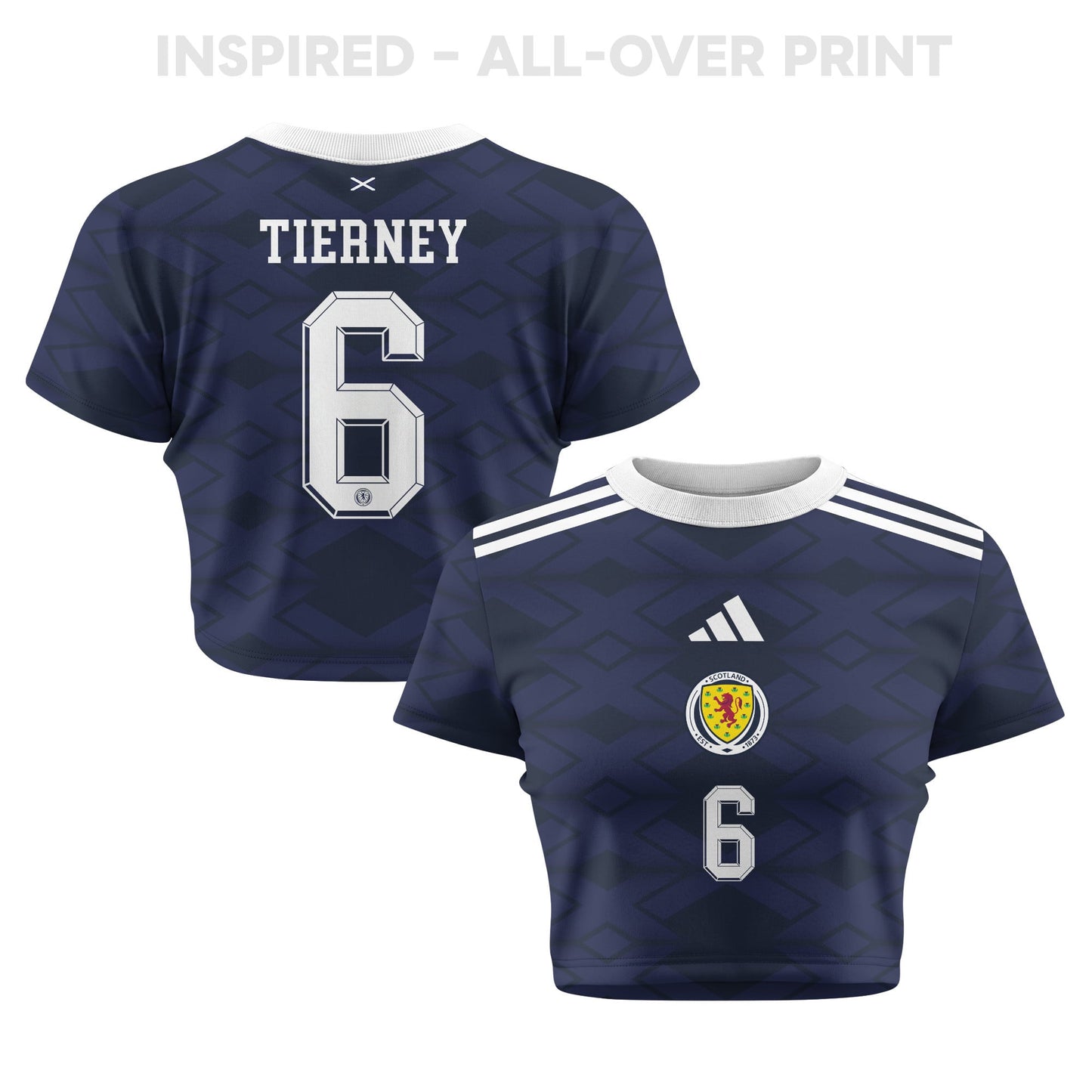 Kieran Tierney 6 Scotland 2026 Women's Home All-Over Print Cropped Jersey - Navy