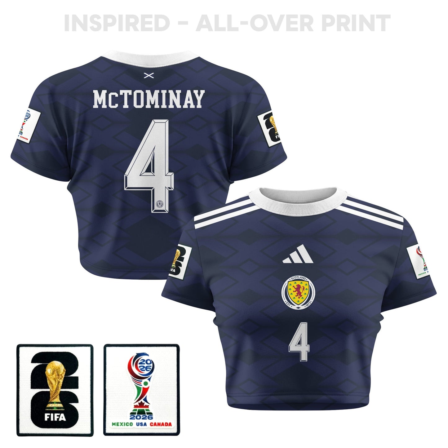 Scott McTominay 4 Scotland 2026 Women's Home All-Over Print Cropped Jersey - Navy