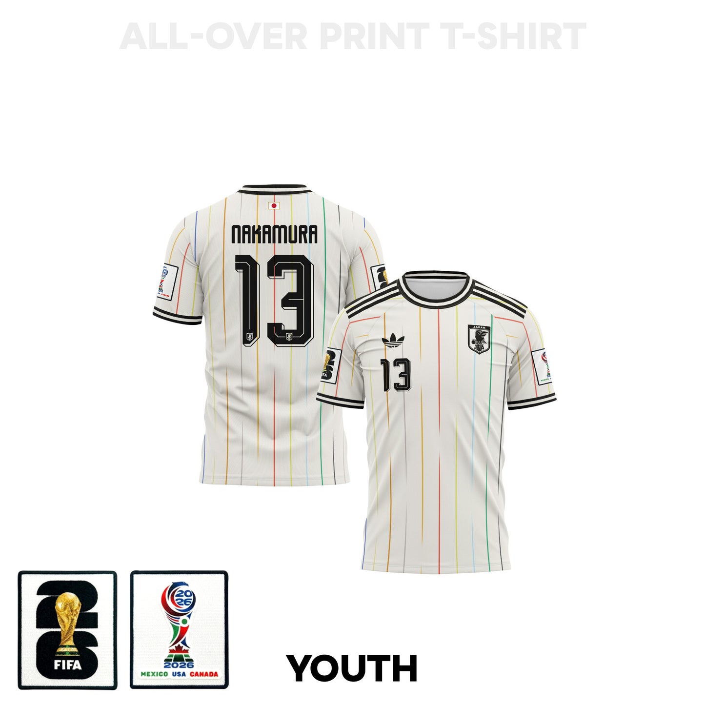 Keito Nakamura 13 Japan 2026 Youth Away 3D T-shirt Fully Printed – White