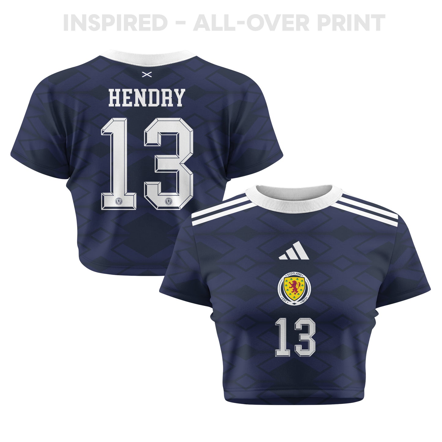 Jack Hendry 13 Scotland 2026 Women's Home All-Over Print Cropped Jersey - Navy