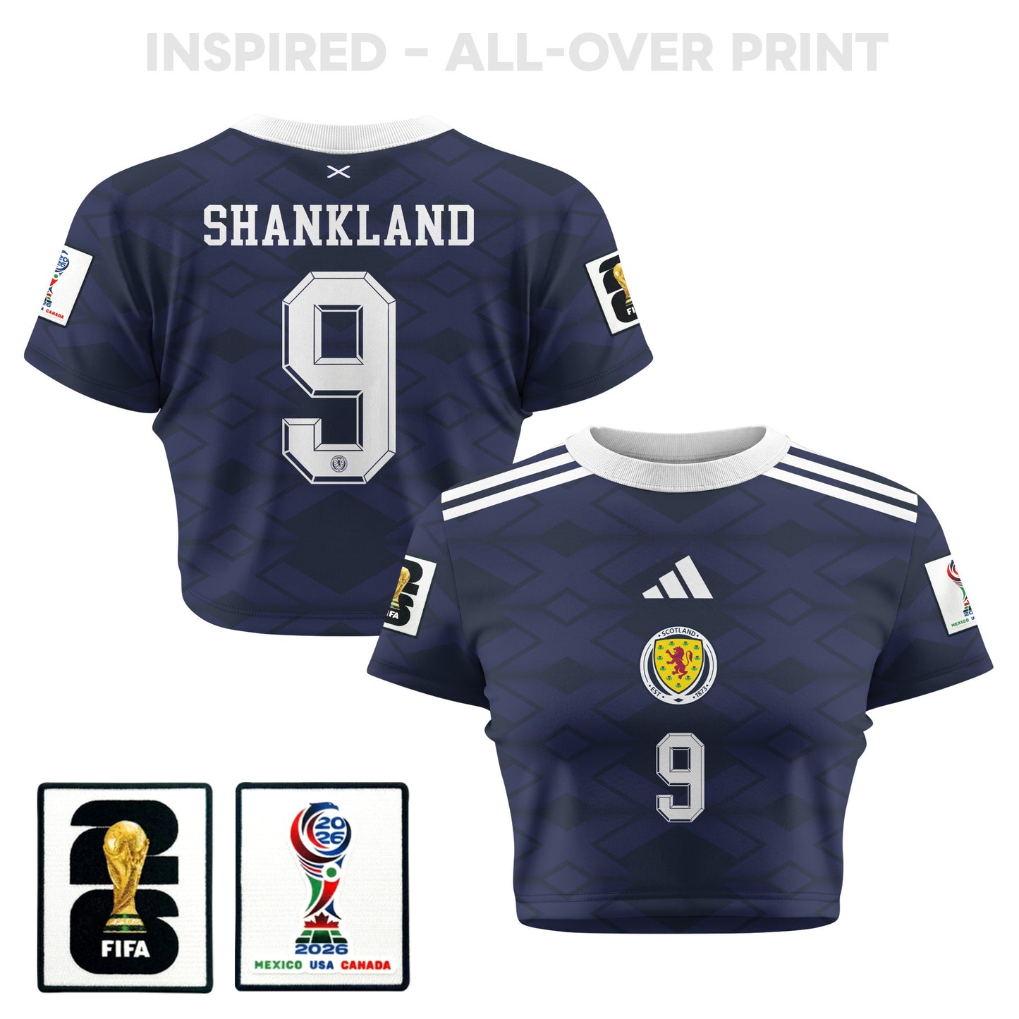 Lawrence Shankland 9 Scotland 2026 Women's Home All-Over Print Cropped Jersey - Navy