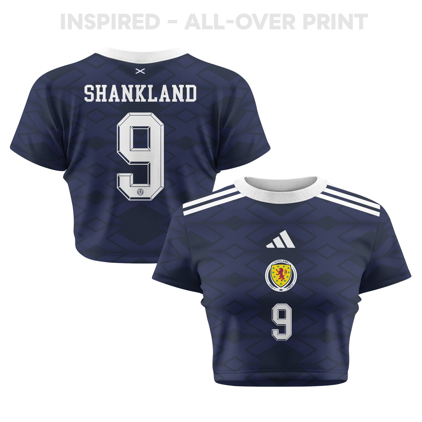 Lawrence Shankland 9 Scotland 2026 Women's Home All-Over Print Cropped Jersey - Navy
