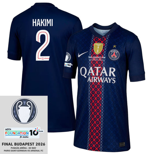 Achraf Hakimi 2 Paris Saint-Germain 2025/26 Final Match Detail Home Jersey – YOUTH, Navy