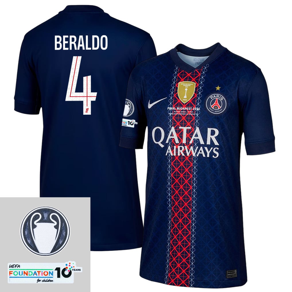 Lucas Beraldo 4 Paris Saint-Germain 2025/26 Final Match Detail Home Jersey – YOUTH, Navy