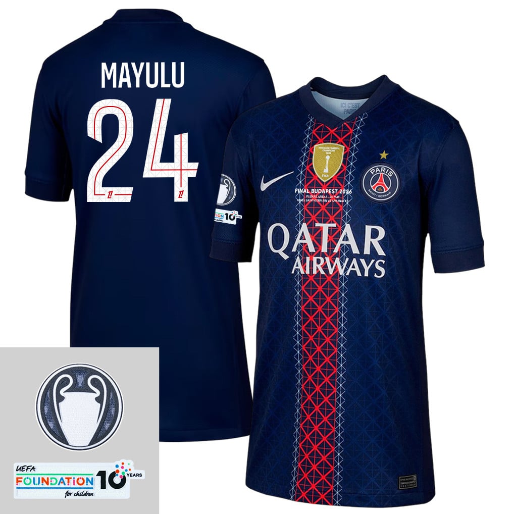 Senny Mayulu 24 Paris Saint-Germain 2025/26 Final Match Detail Home Jersey – YOUTH, Navy