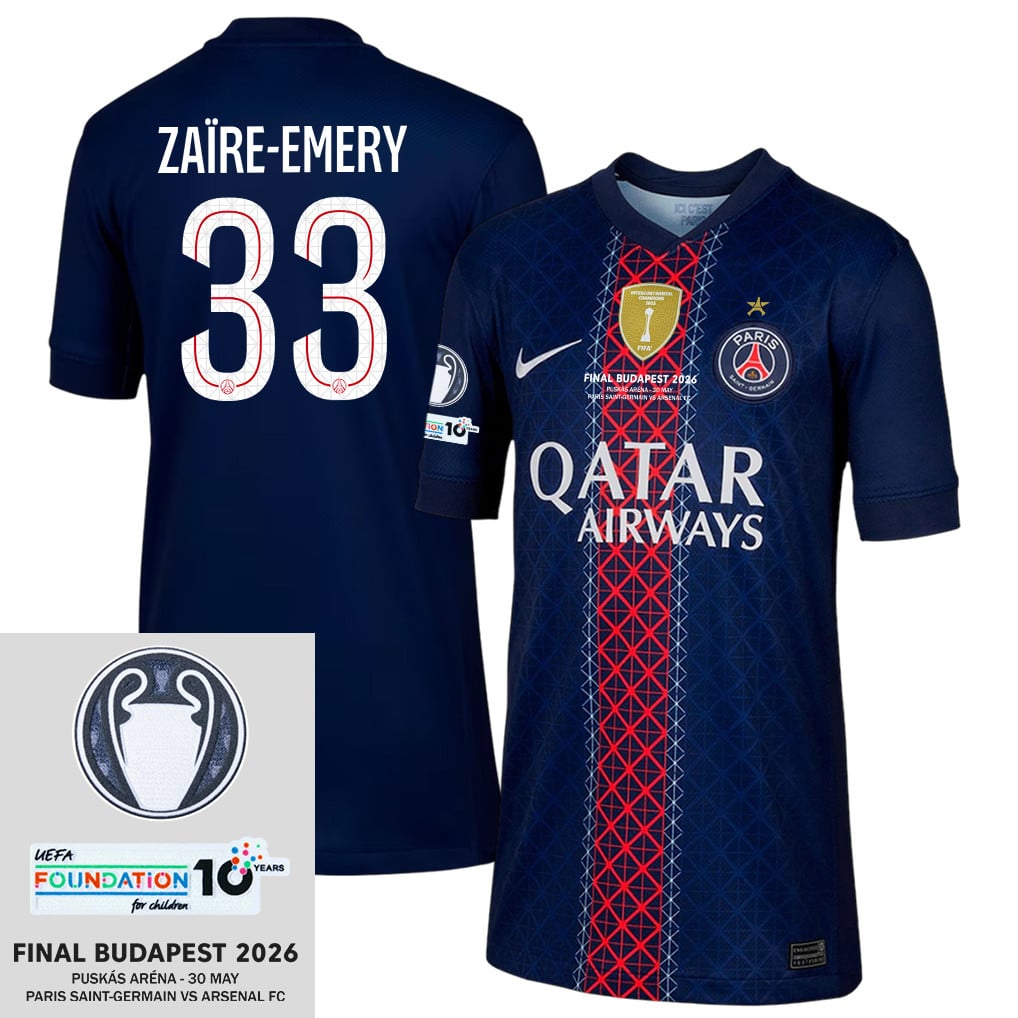 Warren Zaïre-Emery 33 Paris Saint-Germain 2025/26 Final Match Detail Home Jersey – YOUTH, Navy