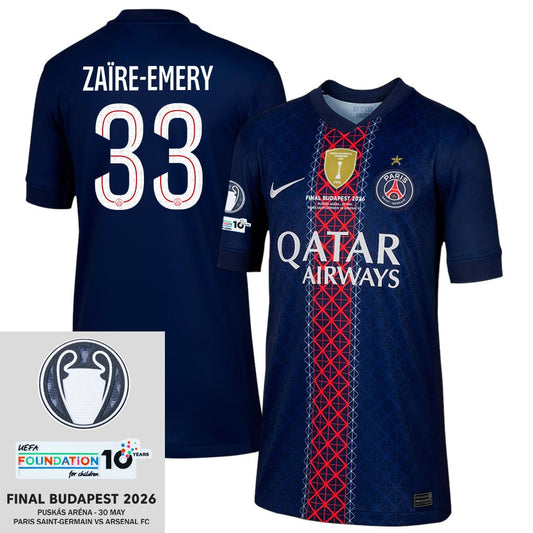 Warren Zaïre-Emery 33 Paris Saint-Germain 2025/26 Final Match Detail Home Jersey – YOUTH, Navy