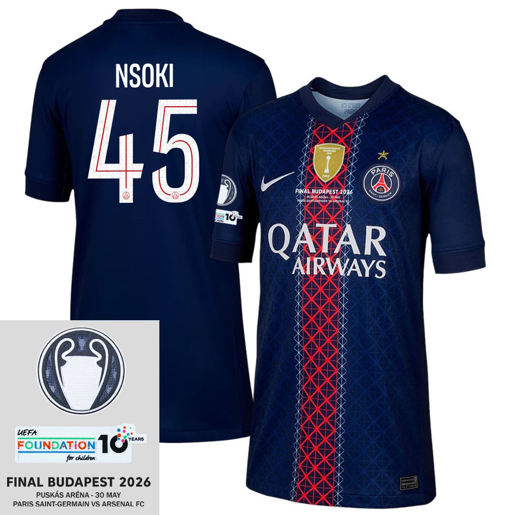 Noah Nsoki 45 Paris Saint-Germain 2025/26 Final Match Detail Home Jersey – YOUTH, Navy