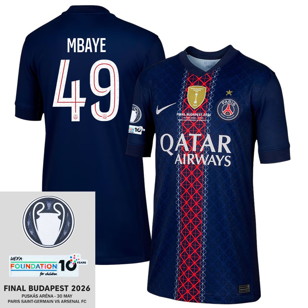 Ibrahim Mbaye 49 Paris Saint-Germain 2025/26 Final Match Detail Home Jersey – YOUTH, Navy
