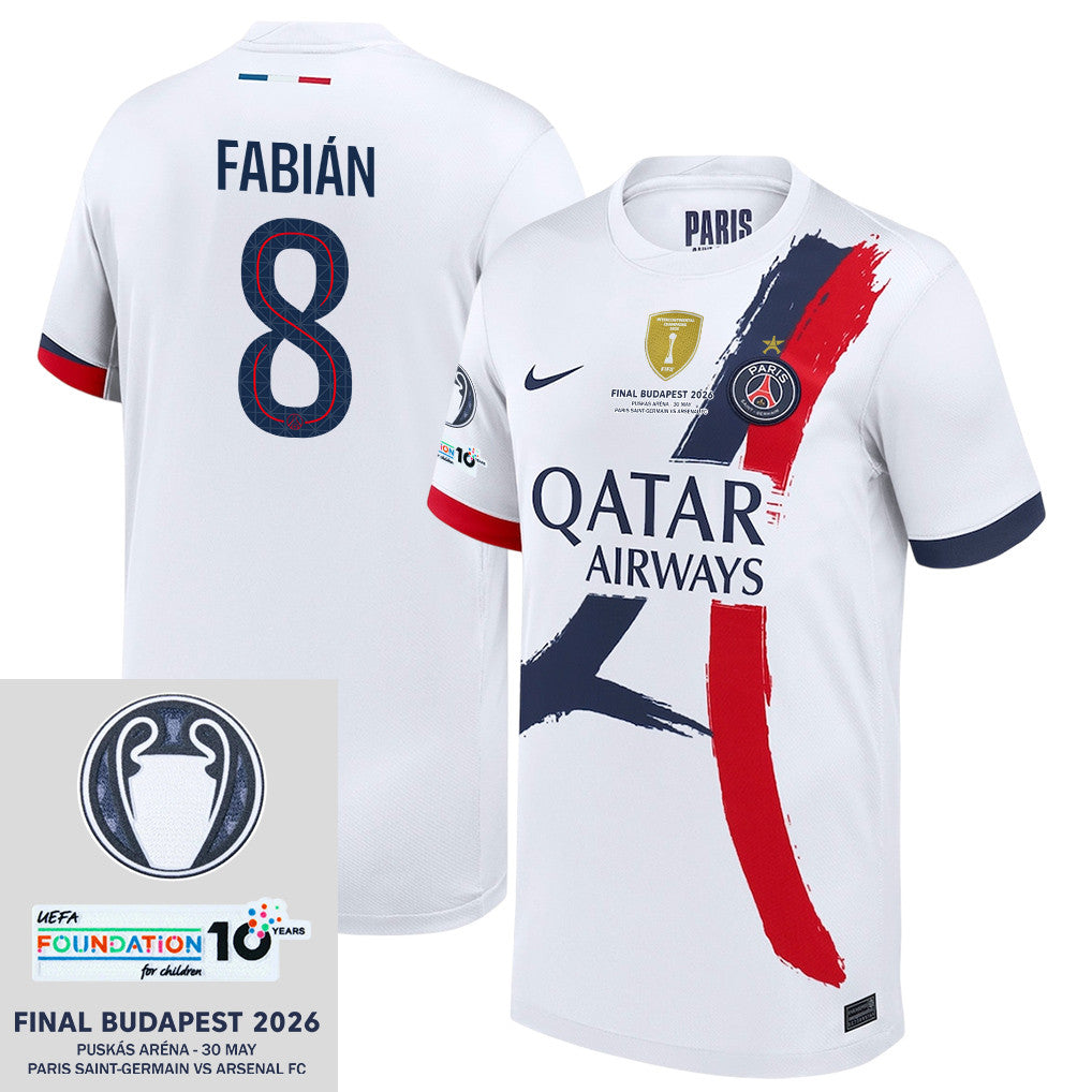 Fabián Ruiz 8 Paris Saint-Germain 2025/26 Final Match Detail Away Jersey – YOUTH, White