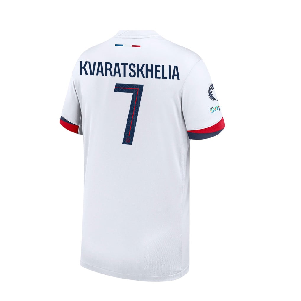 Khvicha Kvaratskhelia 7 Paris Saint-Germain 2025/26 Final Match Detail Away Jersey – YOUTH, White