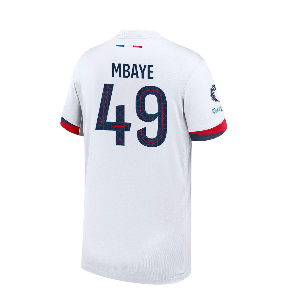 Ibrahim Mbaye 49 Paris Saint-Germain 2025/26 Final Match Detail Away Jersey – YOUTH, White
