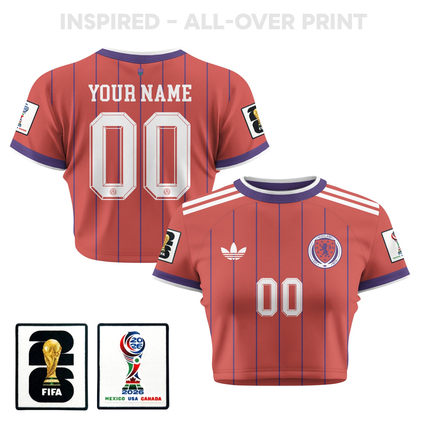 Scotland 2026 Personalized Women's Away All-Over Print Cropped Jersey - Red