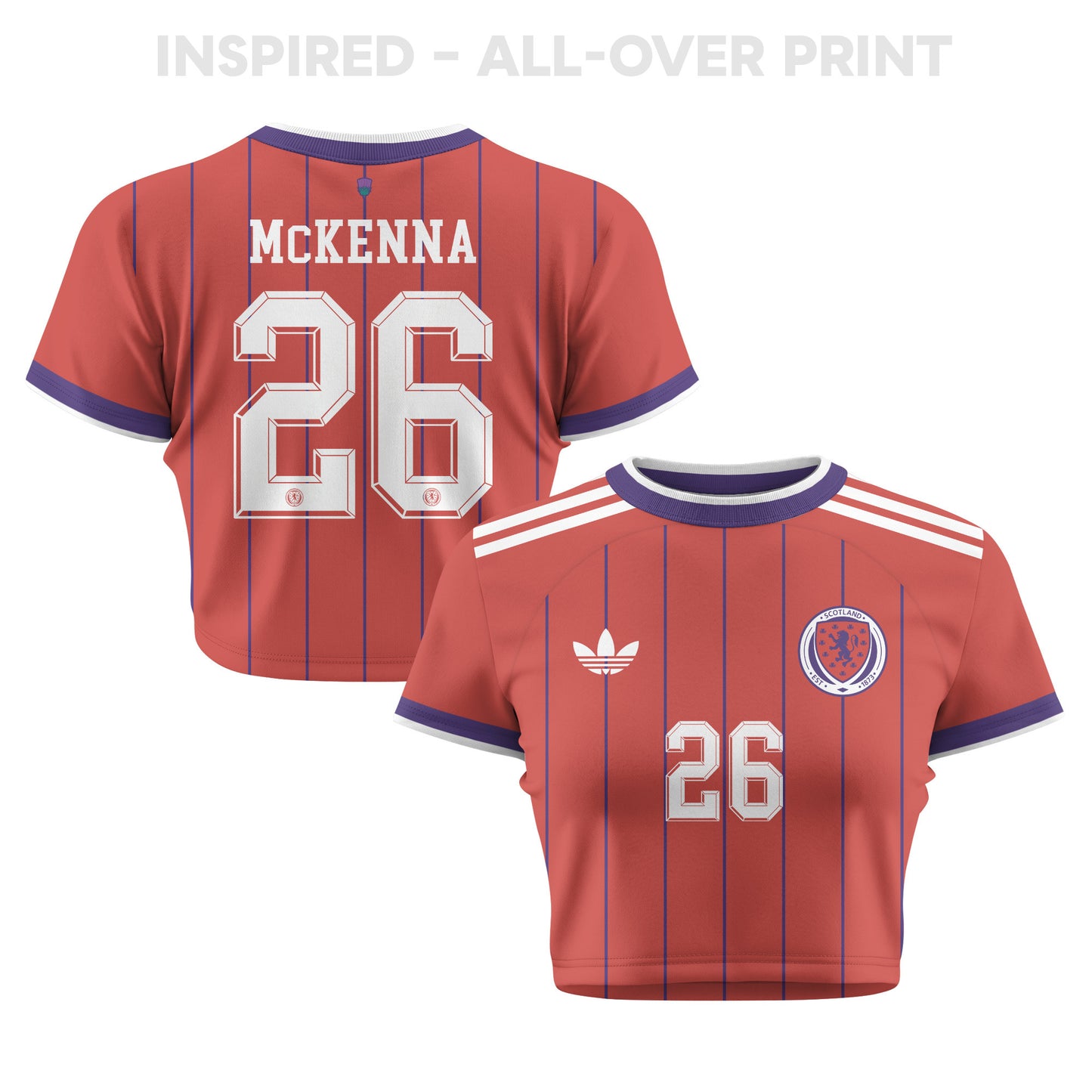 Scott McKenna 26 Scotland 2026 Women's Away All-Over Print Cropped Jersey - Red