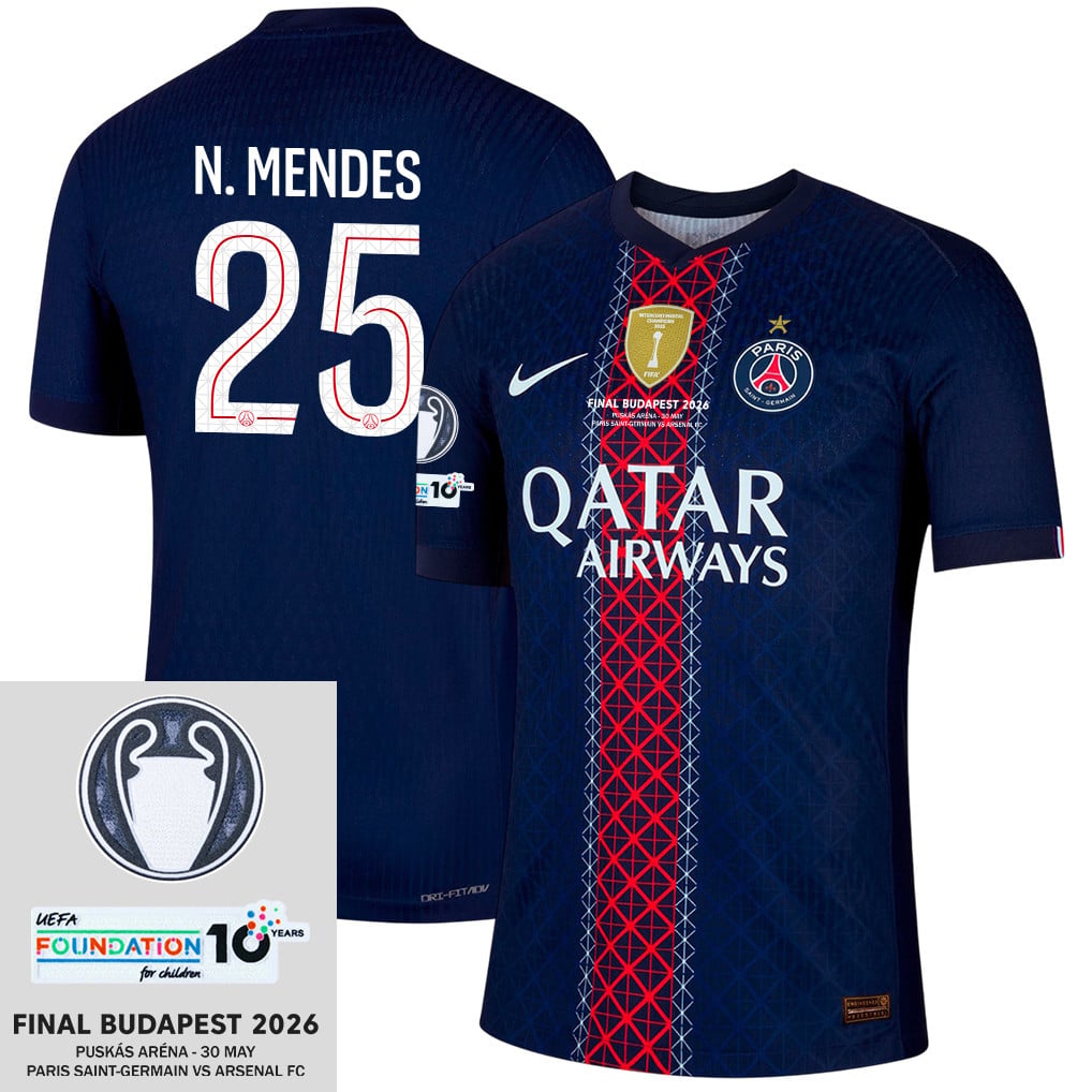 Nuno Mendes 25 Paris Saint-Germain 25/26 Final Match Detail Home Jersey – Men, Navy