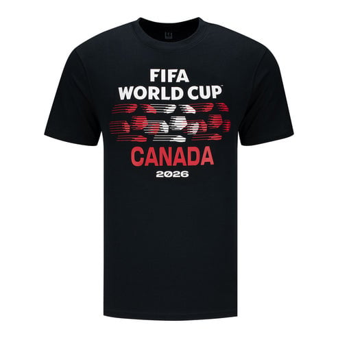 Canada FIFA World Cup 2026 Striped Soccer Ball Graphic T-Shirt - Black