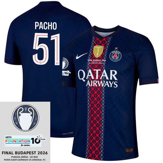 Willian Pacho 51 Paris Saint-Germain 25/26 Final Match Detail Home Jersey – Men, Navy