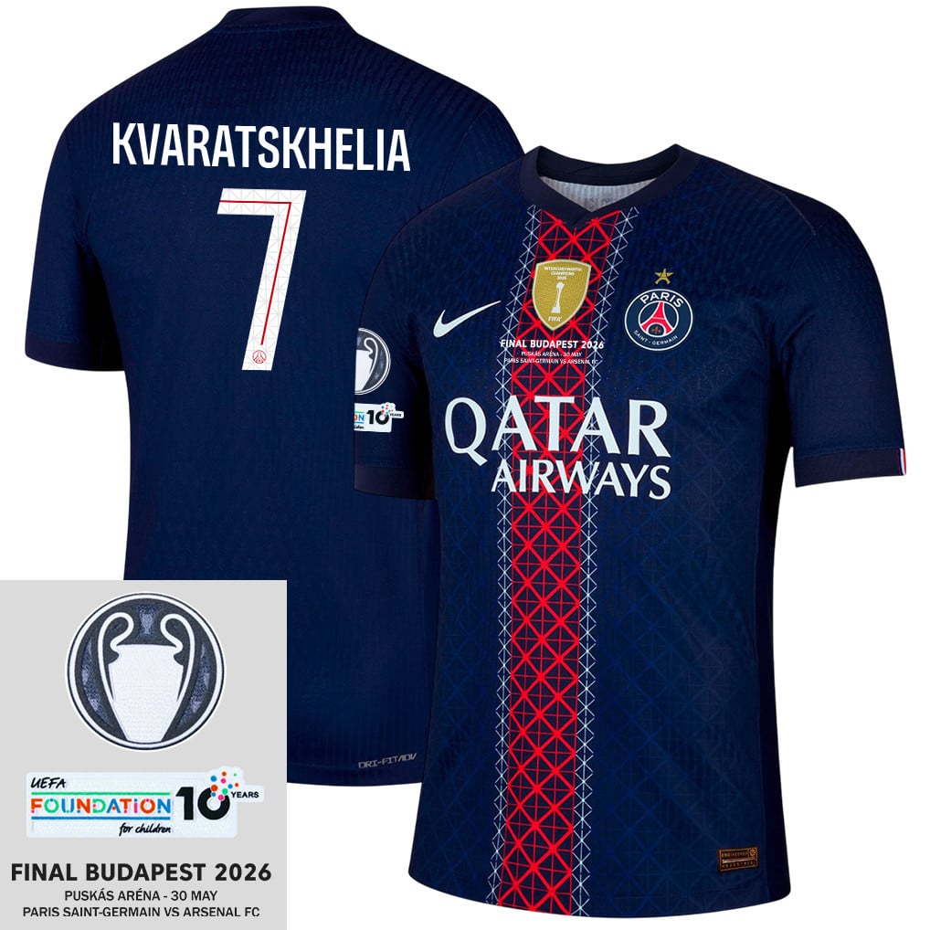 Khvicha Kvaratskhelia 7 Paris Saint-Germain 25/26 Final Match Detail Home Jersey – Men, Navy