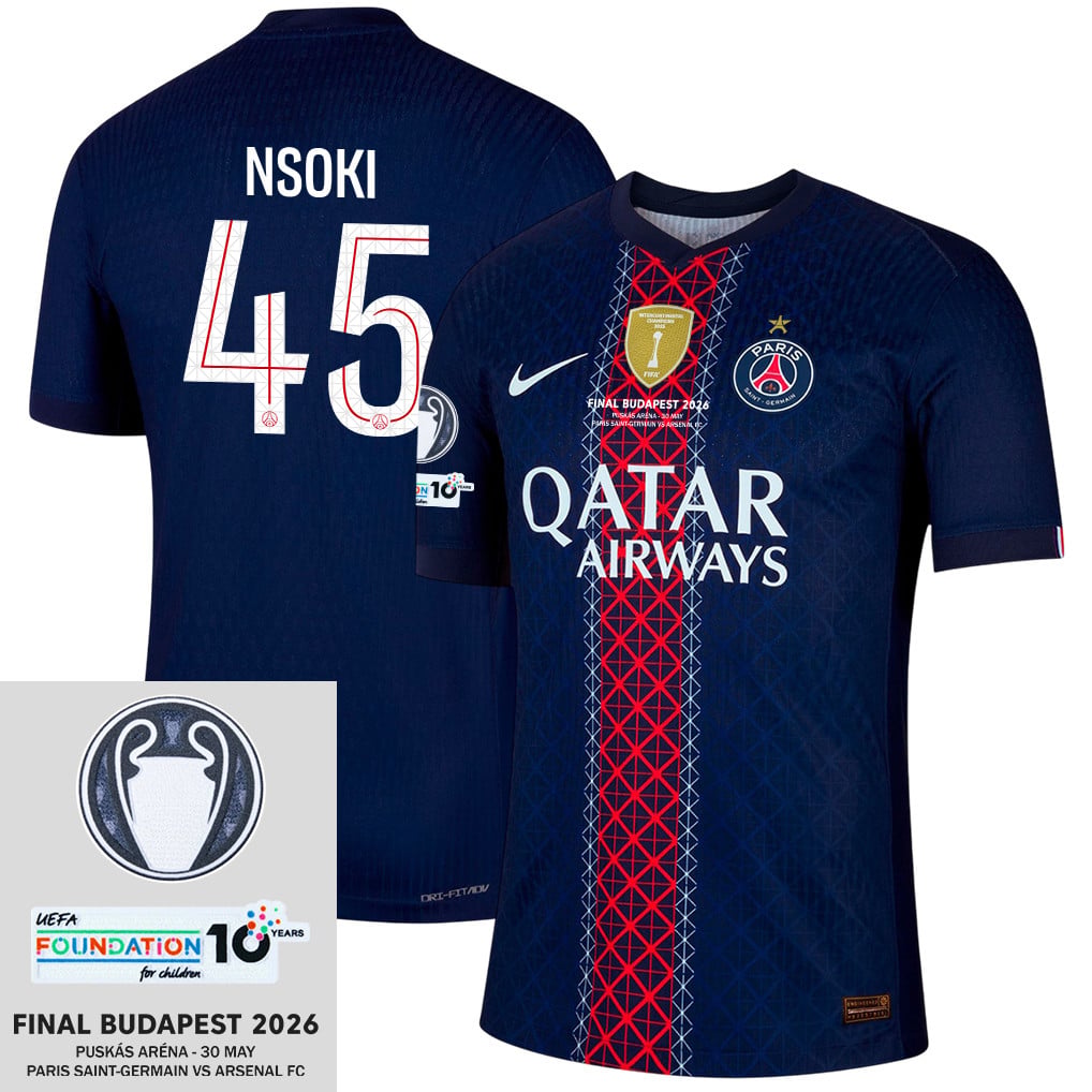 Noah Nsoki 45 Paris Saint-Germain 25/26 Final Match Detail Home Jersey – Men, Navy