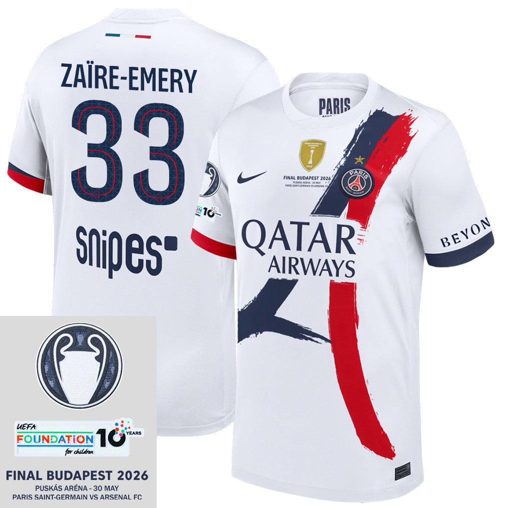 Warren Zaïre-Emery 33 Paris Saint-Germain 25/26 Final Match Detail Away Jersey – Men, White