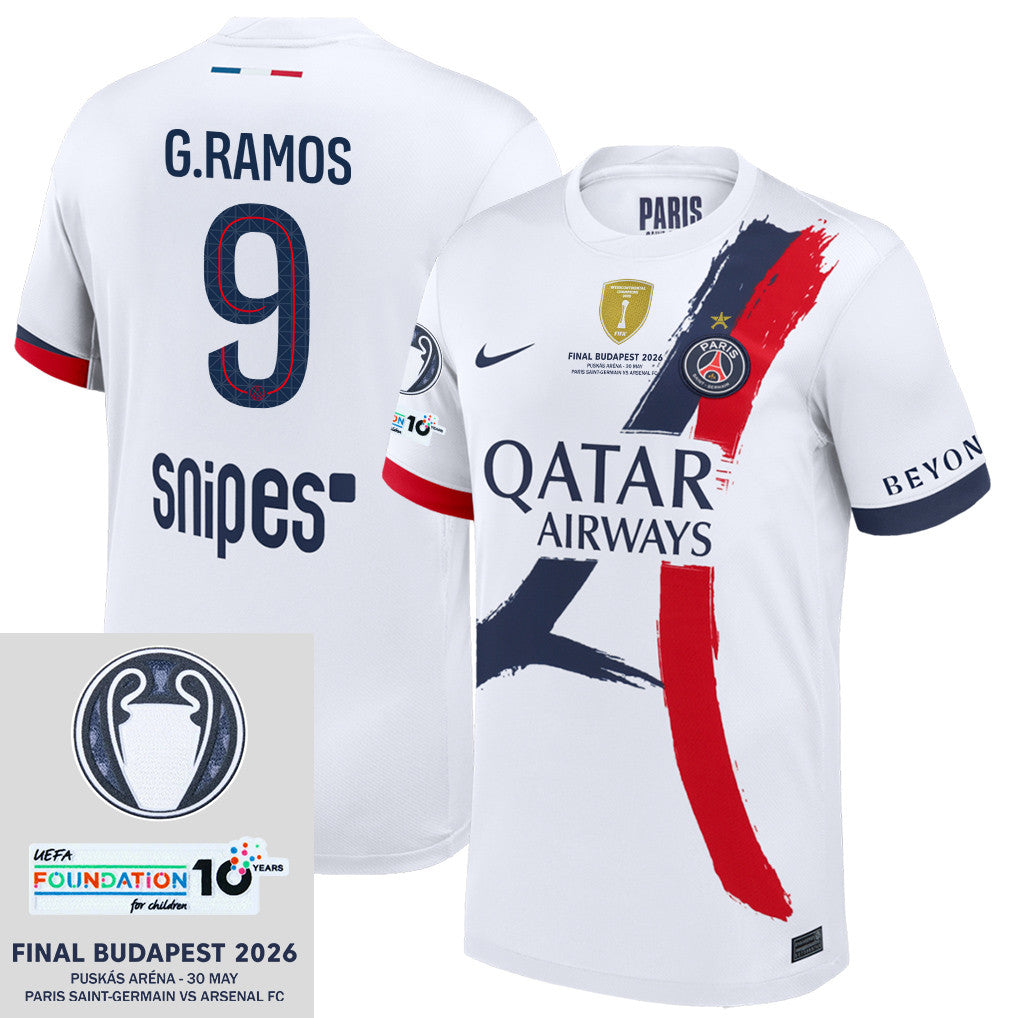 Gonçalo Ramos 9 Paris Saint-Germain 25/26 Final Match Detail Away Jersey – Men, White