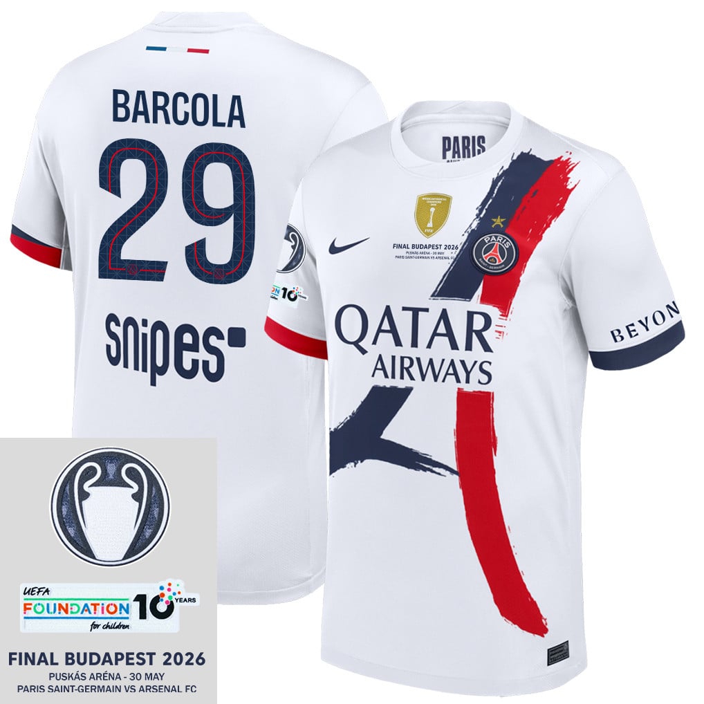 Bradley Barcola 29 Paris Saint-Germain 25/26 Final Match Detail Away Jersey – Men, White
