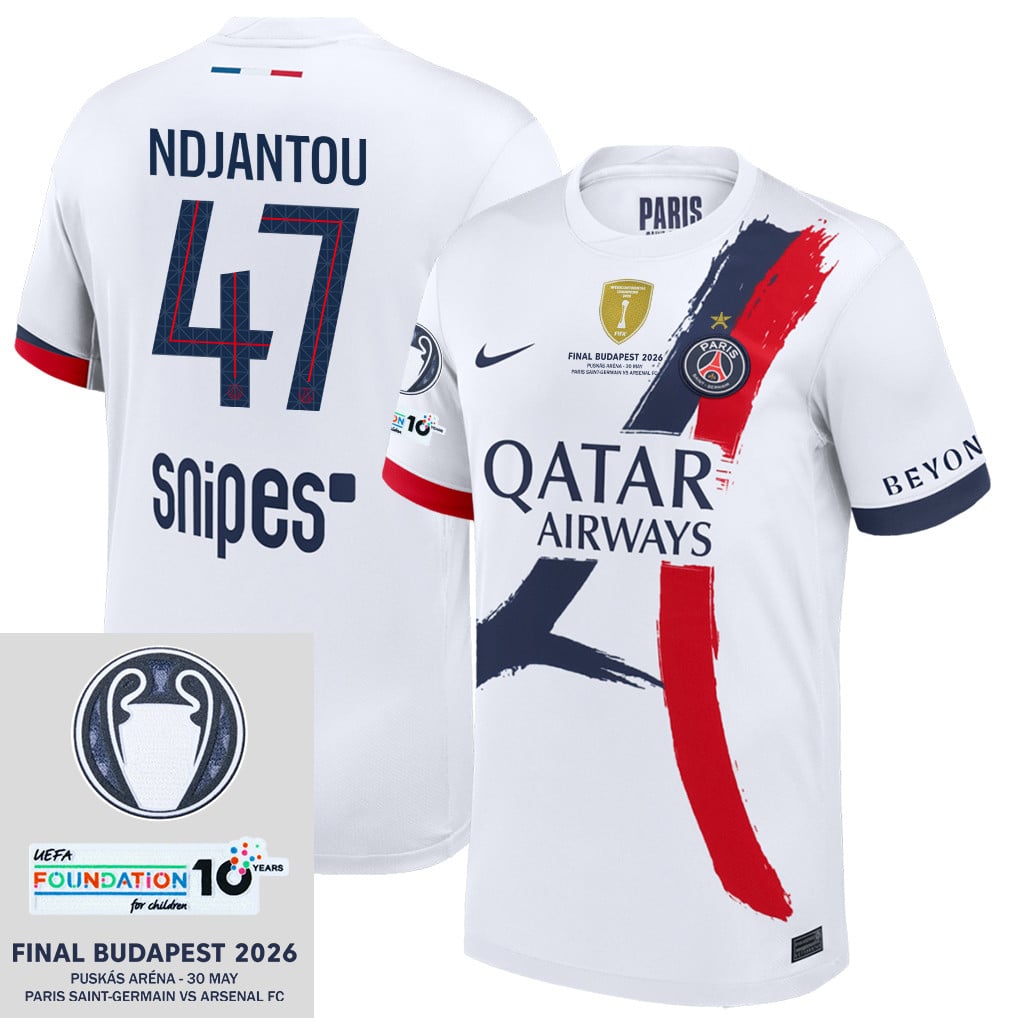 Quentin Ndjantou 47 Paris Saint-Germain 25/26 Final Match Detail Away Jersey – Men, White