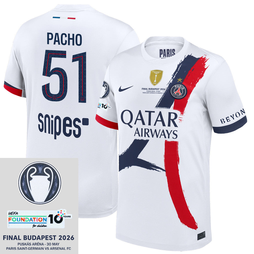 Willian Pacho 51 Paris Saint-Germain 25/26 Final Match Detail Away Jersey – Men, White