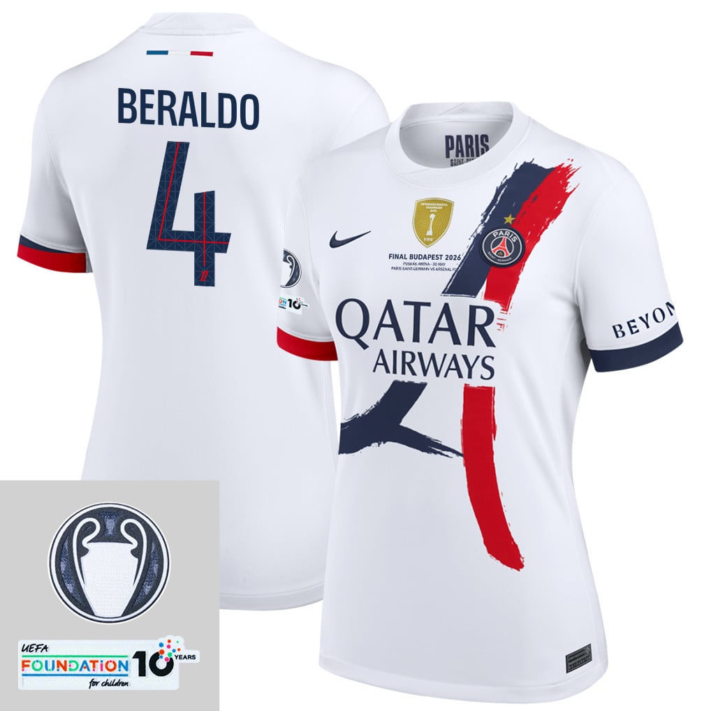 Lucas Beraldo 4 Paris Saint-Germain 25/26 Final Match Details Edition Away Jersey - Women, White