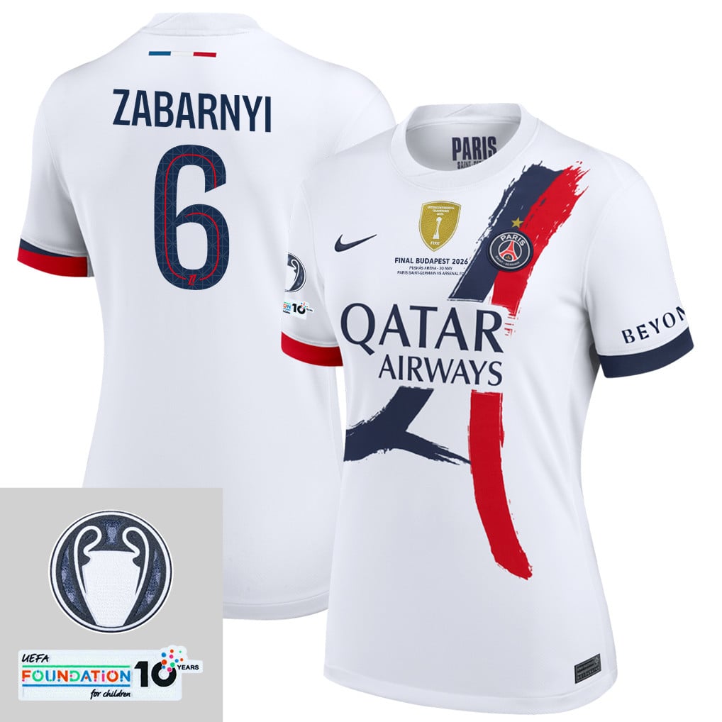 Illia Zabarnyi 6 Paris Saint-Germain 25/26 Final Match Details Edition Away Jersey - Women, White